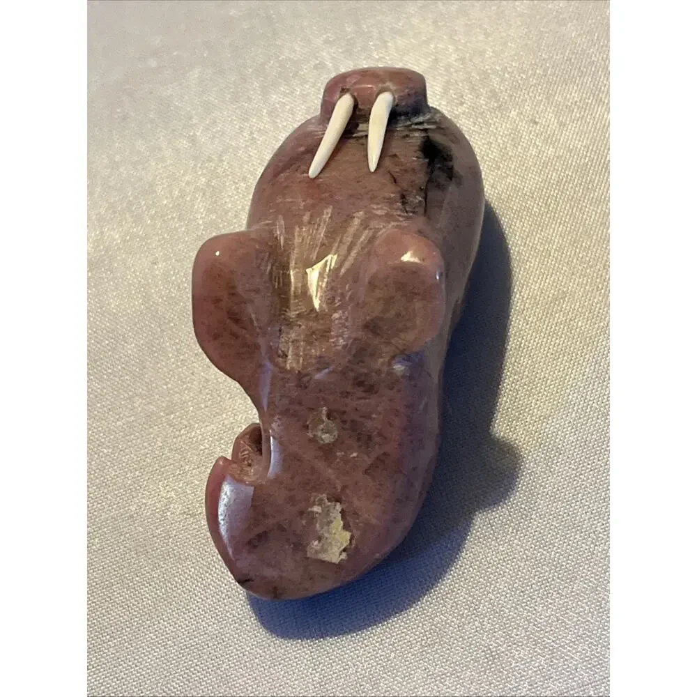 Hand Carved Stone Walrus Fetish Figurine Inuit Style Animal Carving